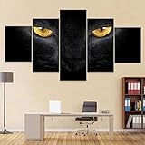 Wandbilder Leinwandbilder Modular Poster 5 Stück Tiergelbe Goldene Augen Gemälde Hd Print Decor Modern Room Wohnzimmer Schlafzimmer Hotel Kinderzimmer Galerie L/150 X 80 Cm Wandgemälde