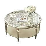 ARZARF Moderner runder Couchtisch aus Holz mit durchbrochener Schnitzerei und Glasplatte, 31,4/39,3' Wohnzimmer, eleganter runder Sofatisch (Size : 1.0m)
