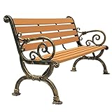 ZMYJTO Gartenbank, Parkbank, wetterfeste Kunststoffholzbank für 2–3 Personen, Außenveranda-Stuhlbank, Terrassensitzgruppe, Wartestuhl mit Gusseisenrahmen, vordere Pfadbank, Rasendekor, Deckmöbel