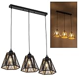 MQHOBO 3-Flammig Pendelleuchte Schirm Vintage Industrial Hängelampe Schirm Metall E26/E27 Lampenschirm für Esstisch Küchen Wohnzimmer Schlafzimmer Cafe Bauernhof,Schwarz Gold