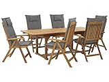Beliani Gartenmöbel Set Akazienholz Tisch mit 6 Stühlen und Auflagen Graphitgrau Java