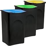 Deuba 3X 50 L Mülleimer mit Klappdeckel Abfalleimer Set Farbliche Deckel Mülltrennsystem Papierkorb Plastikmüll Restmüll