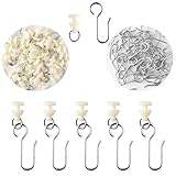 Svalor 80 Stück Gardinenhaken Gleiter, Gardinenröllchen für Schiene, Curtain Hooks, Gardinenröllchen, 40 Stück Gardinen Gleiter mit 40 Stück Metall Vorhang Haken für Fenstervorhang Duschvorhang