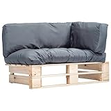 CIADAZ Garten-Palettensofa mit Grauen Kissen, Gartenlounge, Lounge Gartenmöbel, Balkon Lounge, Loungemöbel, Sitzlounge Garten, Sitzecke Balkon, Kiefernholz