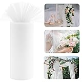 QINERSAW 30cm x 91,5m Tüllstoff Rolle Weiß Tüll Hochzeit Tüllband Tisch Deko Polyester Tüll Rolle Dekostoff Tüll Dekoband Tüll Tischband für DIY Tutu Rock Handwerk Bogen Party Deko Crafts Geschenk