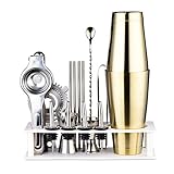 DFJU Cocktail-Shaker-Set, 17-teilig, Rührstäbchen aus Edelstahl, 700 ml, Rührlöffel, Speicherung von Spiegel-Prozessen, zur Aufbewahrung von Gegenständen, Schwarz