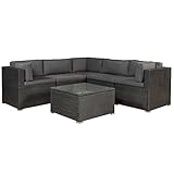 Juskys Polyrattan Gartenmöbel-Set Nassau wetterfest — Lounge mit Ecksofa, Tisch & Auflagen - Gartenlounge für 5 Personen — Sitzgruppe Schwarz-Grau