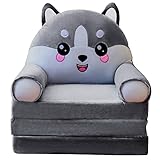 Plüsch faltbares Kindersofa Rückenlehne Sessel 2 in 1 faltbares Kindersofa niedliches Cartoon faules Sofa Kinder aufklappbares Schlafsofa für Wohnzimmer Schlafzimmer ohne Liner Filler (Navy, One Size)