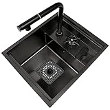 Küchenspüle Mit Abdeckung Verdeckte Spüle 304 Edelstahl Nano-Barspüle Schwenkbarer Ausziehbarer Wasserhahn Hochdruck-Tassenreiniger