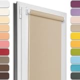 Estika® Rollo für Fenster ohne Bohren - 80cm x 120cm - Dunkelbeige - 25 Stoff Farben, Klemmfix Montage, Fenster rollos für innen, Sichtschutz für Fenster und balkontür (80 cm Stoffbreite)