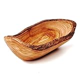 das Olivenholzbrett, Baguetteschale Olivenholz, etra für Baguette schmal geschnittene Brotschale aus Holz, naturbelassener Rand, 35 cm