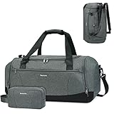 Sporttasche Rucksack Herren Reisetasche mit Schuhfach & Nassfach und Kulturbeutel Weekender-Tasche Damen Trainingstasche mit Trolley-Ärmel, Grau