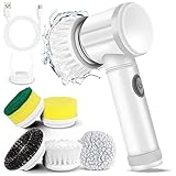 CALIBAN Electric Spin Scrubber Elektrische ReinigungsbüRste mit 5 Austauschbaren BüRstenköPfen für Badewanne, Boden, Wand, Fliesen, Toilette