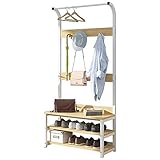 Moderner Eingangsbereich Flur Baum Garderobe Aufbewahrung Schuhbank Schwerlast Kleiderständer mit Haken Aufbewahrungsregal Holz Akzent Möbel mit Metallrahmen (Farbe: Schwarz, Größe: 80 * 30 * 170 cm)
