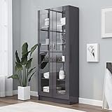 JUNZAI Vitrinenschrank, Vitrine, Wandschrank, Schrank Regal, Glasregal, Glasvitrine Stehend, Eckvitrine, Manga Regal, Hochglanz-Grau 82,5x30,5x185,5 cm Spanplatte