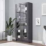 xunfu Vitrinenschrank, Vitrine, Wandschrank, Schrank Regal, Glasregal, Glasvitrine Stehend, Eckvitrine, Manga Regal, Hochglanz-Grau 82,5x30,5x185,5 cm Spanplatte