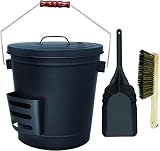 GFTIME Ascheeimer mit Schaufel, Reinigungsbürste, Kohleeimer Set mit Handfeger und Kaminschaufel, Kohleschaufel, Henkel Kehrgarnitur, Ascheschaufel mit Deckel für Kamin und Grill Kehrset
