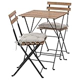 Ikea TÄRNÖ Tisch+2 Stühle, Outdoor, schwarz/hellbraun gebeizt/Kuddarna grau