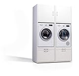 WASCHTURM • 2X Waschmaschinenschrank & Schrankaufsatz (61 cm hoch) • Mit Schublade & Ausziehbrett • TÜV-Zertifiziert