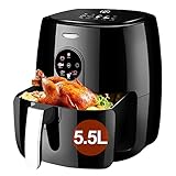 Heißluftfritteuse ARINTUL Airfryer 5.5L ohne Öl, Luftfritteuse Set mit Touchscreen, Timer, Temperaturregelung, Heißluftfritteuse 6 Programme, 3-5 Portionen,1500W,Schwarz