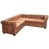Festnight Kunstleder 5-Sitzer Ecksofa Chesterfield Sofa Polstersofa Loungesofa Wohnzimmersofa Couch L-Form 205 x 205 x 73 cm Braun