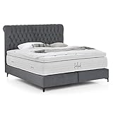 Deluxe Boxspringbett Chester Velours-Stoff, mit Visco-Topper, Hotelbett, ohne Bettkasten, 7 Zonen Taschenfederkern-Matratze, Aufbau KOSTENLOS (Dunkelgrau, 160x200 cm mit Topper)