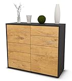 Stil.Zeit Sideboard Clarissa/Korpus anthrazit matt/Front Holz-Design Eiche (92x79x35cm) Push-to-Open Technik & Leichtlaufschienen