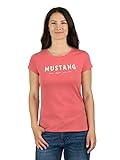 MUSTANG Damen T-Shirt Rundhals O-Neck Basic Slim Fit Kurzarm Logo Print Sommer Shirt 100% Baumwolle Weiß Blau Grün Rot S M L XL XXL, Größe:L, Farbe:Coral (1014030-8142)