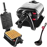 Tefal Profi King Size Waffeleisen 1200 Watt, Drehbares Doppelwaffeleisen für 2 belgische dicke Waffeln, Antihaftbeschichtete Platten, Dreh-Funktion, Temperaturregler, Spülmaschinengeeignete Silber