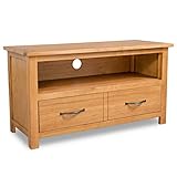 vidaXL Eichenholz Massiv TV Schrank mit Holzschubfach Fernsehtisch Fernsehschrank Lowboard TV Möbel Sideboard HiFi-Schrank 90x35x48cm