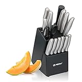 alpina Messerblock 15-teilig - 12 Messer - 1 Schärfer -1 Schere mit Antihaftbeschichtung - Edelstahl