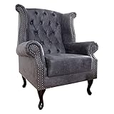 Invicta Interior Edler Chesterfield Ohrensessel antik grau mit Knopfheftung und Nietenbesatz Sessel Clubsessel Wohnzimmersessel