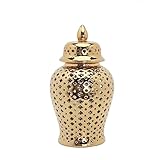 ZYZMH Keramik Ingwerglas Allgemein Glas Porzellan Hohle Lagerung Tank Vase mit Deckel Handwerk Ornamente Heimdekoration (Farbe : D, Größe: S)