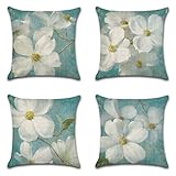 ROBAUN Kissenbezug 55x55cm,4er Set Outdoor Kissen Kissenbezüge,Blau Leinen Dekokissen Kissenhüllen, mit unsichtbarem Reißverschluss Kopfkissenbezug, Garten Sofakissen Zierkissenbezüge -H3