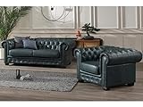 Vente-Unique - Chesterfield-Sofa 3+1-Sitzer Brenton, 100% Premium-Büffelleder – Grün von Grau