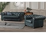 Vente-Unique - Chesterfield-Sofa 3+1-Sitzer Brenton, 100% Premium-Büffelleder – Grün von Grau