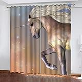 WIRMEC Lichtundurchlässige Vorhang 3D Cartoon Star Tier Pferd Muster Blickdicht Ösenvorhang Verdunklungsvorhänge Schlafzimmer Kinderzimmer Wohnzimmerdekoration H 200 X B 200 cm