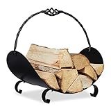 Relaxdays Kaminholzkorb Metall, Holztrage mit Henkel, HBT: 42,5 x 43,5 x 30 cm, innen, Holzkorb für Kaminholz, schwarz