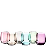 Leonardo Sora Trink-Gläser, buntes Gläser-Set, spülmaschinengeeignete Saft-Gläser, Wasser-Gläser, Trink-Becher in 6 Farben 360 ml, Bunt, 047289, 6 Stück (1er Pack)