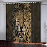 Vorhänge Blickdicht 3D Tierischer Leopard Druck Muster Ösenvorhang Für Schlafzimmer Wohnzimmer Kinderzimmer Fensterdekoration 220 X 215 cm 2Er Set Thermo Verdunklungsvorhänge