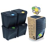 Sortibox 4er Set Mülleimer Abfalleimer Küche (80 Liter 4x25L) Papierkorb Behälter Abfallsammler Mülltrenner Sammler Biomüll Badeimer (Anthrazit)