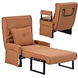 kubeier Schlafsessel 3 in 1, Schlafsofa mit Bettfunktion, Klappsessel mit Verstellbarer Rückenlehne& umwandelbare Chaiselongue, Lazy Bed Gästebett für Wohnzimmer, bis 150kg,Brown