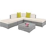 TecTake 800888 Aluminium Polyrattan Lounge, Sitzgruppe mit Glastisch, Sofa Tisch Set, für Garten, Balkon und Terrasse, inkl. Kissen (Hellgrau | Nr. 403744)