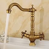 Küchenarmatur, antikes Kupfer, gebürstetes Messing, Waschtischmischer, Retro-Nostalgie, gebürsteter Badezimmer-Wasserhahn, Heiß-Kaltwasser-Drucksystem-Hahn, Zweigriff-Waschtisch-Mischbatteri