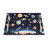Tischsets Set mit 1-4-6 Vinyl Gewebte Platzsets Schöne Saturn Jupiter Erde Abwaschbar und Langlebig Rutschfeste Tischsets