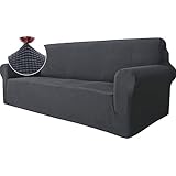 Ystyle Stretch Sofa überzug 3 Sitzer, Elastisch Sofabezug Mit Armlehnen, Jacquard Couch überzug rutschfest, Waschbar Sofa Cover Protector Für Hunde Haustiere, Gris