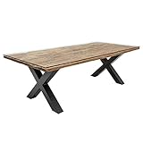 Invicta Interior Massiver Esstisch Barracuda antik Teak 220cm inkl. Glasplatte mit schwarzem X-Gestell aus Edelstahl Tisch Konferenztisch