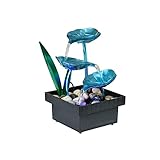 TAKOHL Zimmerbrunnen USB-Tischbrunnen Desktop 3-stufiger Blauer Lotusblatt-Entspannungsbrunnen für den Innenbereich, Wasserfall, Büro-Heimdekoration, einschließlich LED-Licht Desktop-Brunnen