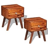 lvssiao Moderner Beistelltisch, Nachttische mit 1 Schublade aus Sheesham-Holz 2 Stück 55 cm Beistellschrank Bett Schlafzimmer Organizer Lagerung