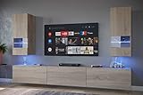Furnitech SEZANA AN21 Möbel Schrankwand Wandschrank Wohnwand Mediawand mit Led Beleuchtung Wohnzimmer (LED weiß, AN21-18S-M3 1A)